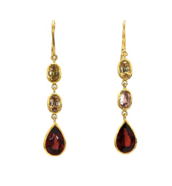 Yellow Zircon| Pinkish Brown Zircon | Garnet | Earring