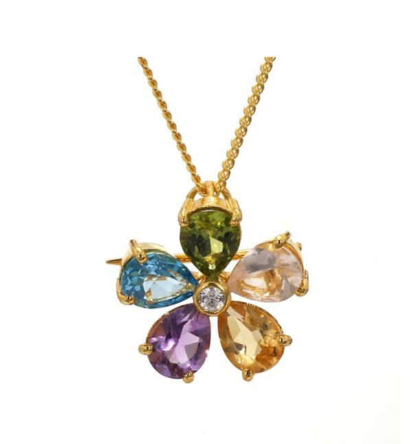 Multi colour pendant & brooch | Floral | Topaz| Amethyst| Peridot | Citrine| Rose Quartz