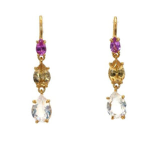 Pink sapphire | Yellow Zircon | Rainbow Moonstone Earrings