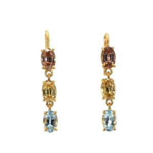 Yellow Zircon | Pinkish Brown Zircon | Aquamarine Earrings