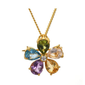 Multi colour pendant & brooch | Floral | Topaz| Amethyst| Peridot | Citrine| Rose Quartz