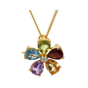 Multi color pendant & brooch | Floral | Topaz | Amethyst | Peridot | Citrine | Garnet