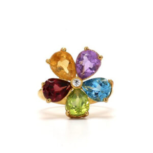 Multi colour Ring | Floral | Topaz | Amethyst|Peridot| Citrine | Garnet